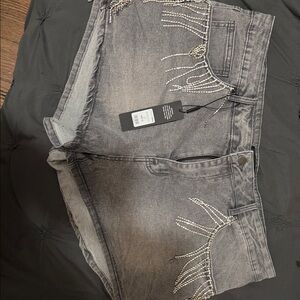 Fashion Nova Gray Embellished Women's Denim Shorts